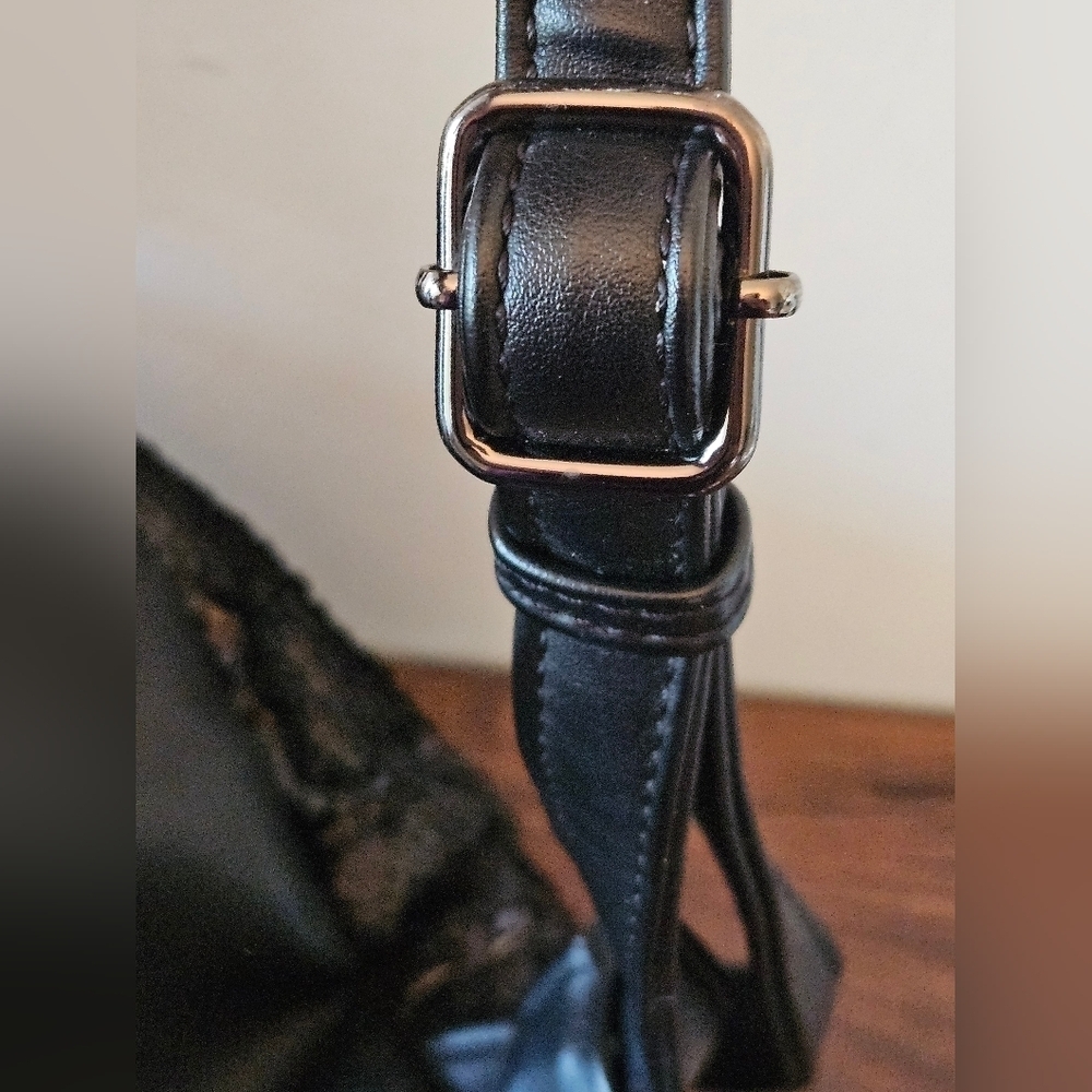Black Sequined Faux Leather Small Backpack Adjustable Strap Silvertone Hardware - Picture 12 of 16